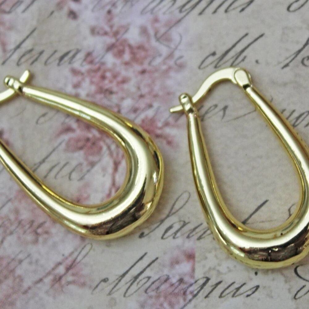 New Gold Plated Over 925 Silver Oval Hoop Earrings E41 - Picture 3 of 3
